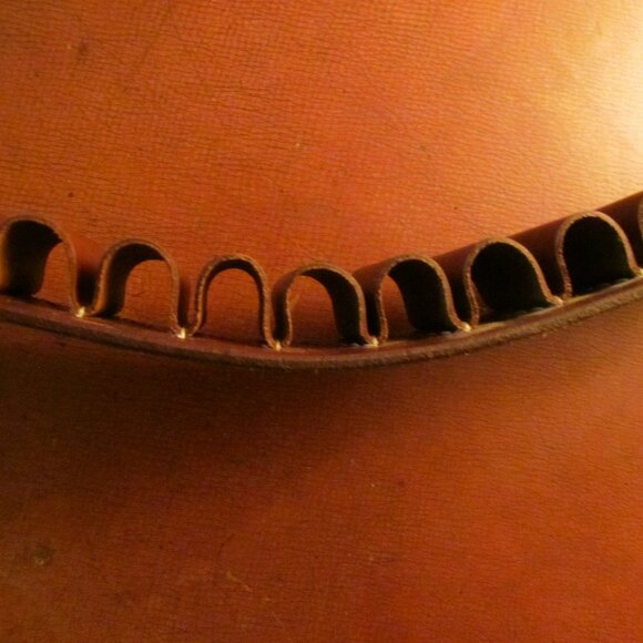 LEATHER AMMO BELT, HUNTING;  32"- 37" WAIST, 2.5" WIDE, BRASS BUCKLE; HUNTER'S - Picture 9 of 11